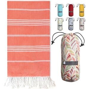 BAY LAUREL Turkish Beach Towel with Travel Bag 39 x 71 Quick Dry Sand Free Light